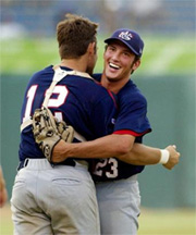Photo of 
Huston Street celebrating victory over Mexico